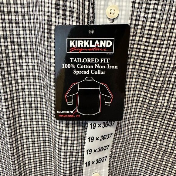 NWT Kirkland Signature Men’s Black Plaid Button Down Dress Shirt - Neck 19/2XL - Picture 5 of 9